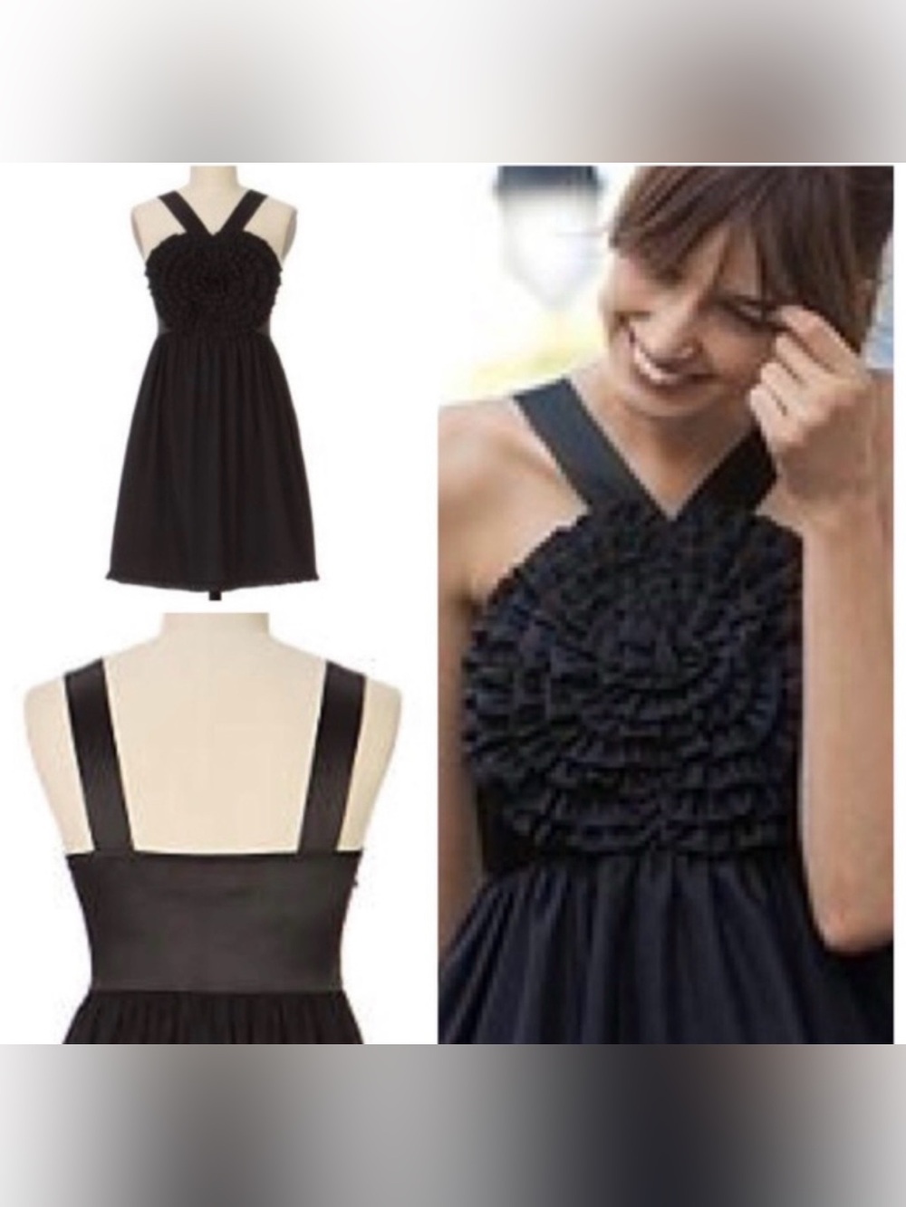 Anthropologie Burlapp Black Fit/Flare Rosette Cocktail Dress Size 2